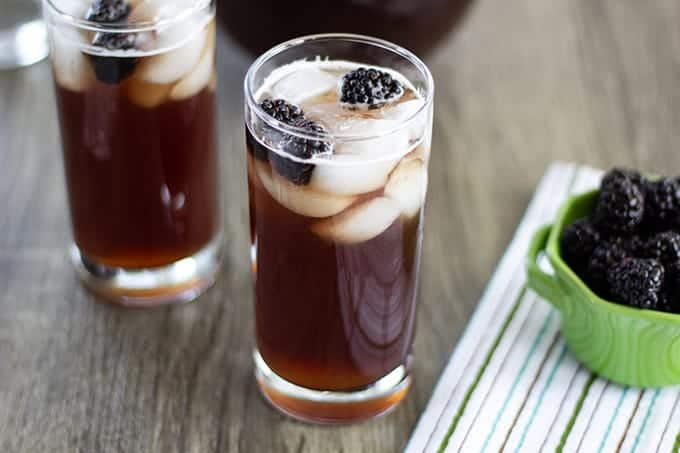 Blackberry Sweet Iced Tea is a refreshing summer time beverage featuring black tea, fresh blackberries, sugar, and a little baking soda.