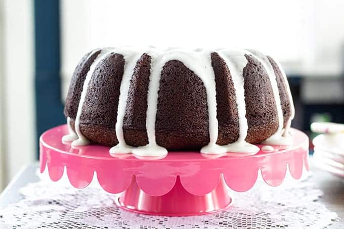 Chocolate Bundt Cake is made like a traditional bundt cake but I use cottage cheese to replace some of the butter making this cake slightly better for you.