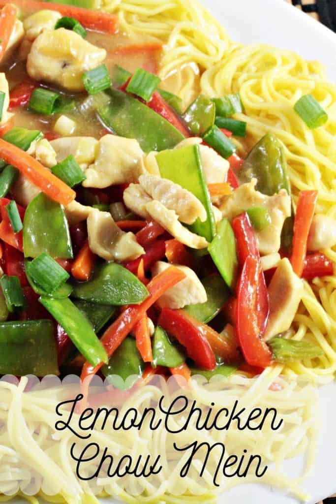 Lemon Chicken Chow Mein features chicken and fresh vegetables in a tangy sauce served over a bed of chow mein noodles. Easily make this takeout meal at home