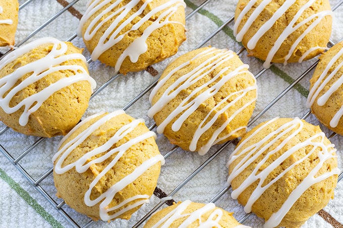 Pumpkin Cookies with Marshmallow Glaze are made with canned pumpkin and cinnamon then topped with an easy 4 ingredient marshmallow glaze.