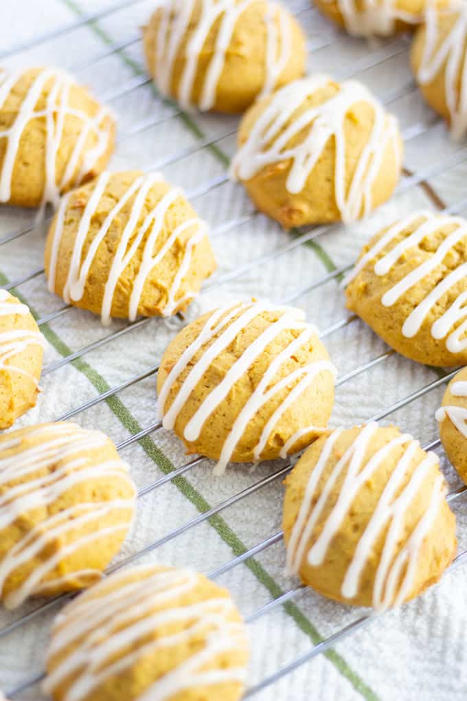 Pumpkin Cookies with Marshmallow Glaze are made with canned pumpkin and cinnamon then topped with an easy 4 ingredient marshmallow glaze.