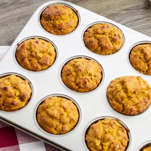 Pumpkin Oat Muffins feature classic pantry items with the addition of canned pumpkin, cinnamon and pumpkin pie spice. The perfect breakfast or snack.