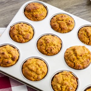 Pumpkin Oat Muffins feature classic pantry items with the addition of canned pumpkin, cinnamon and pumpkin pie spice. The perfect breakfast or snack.