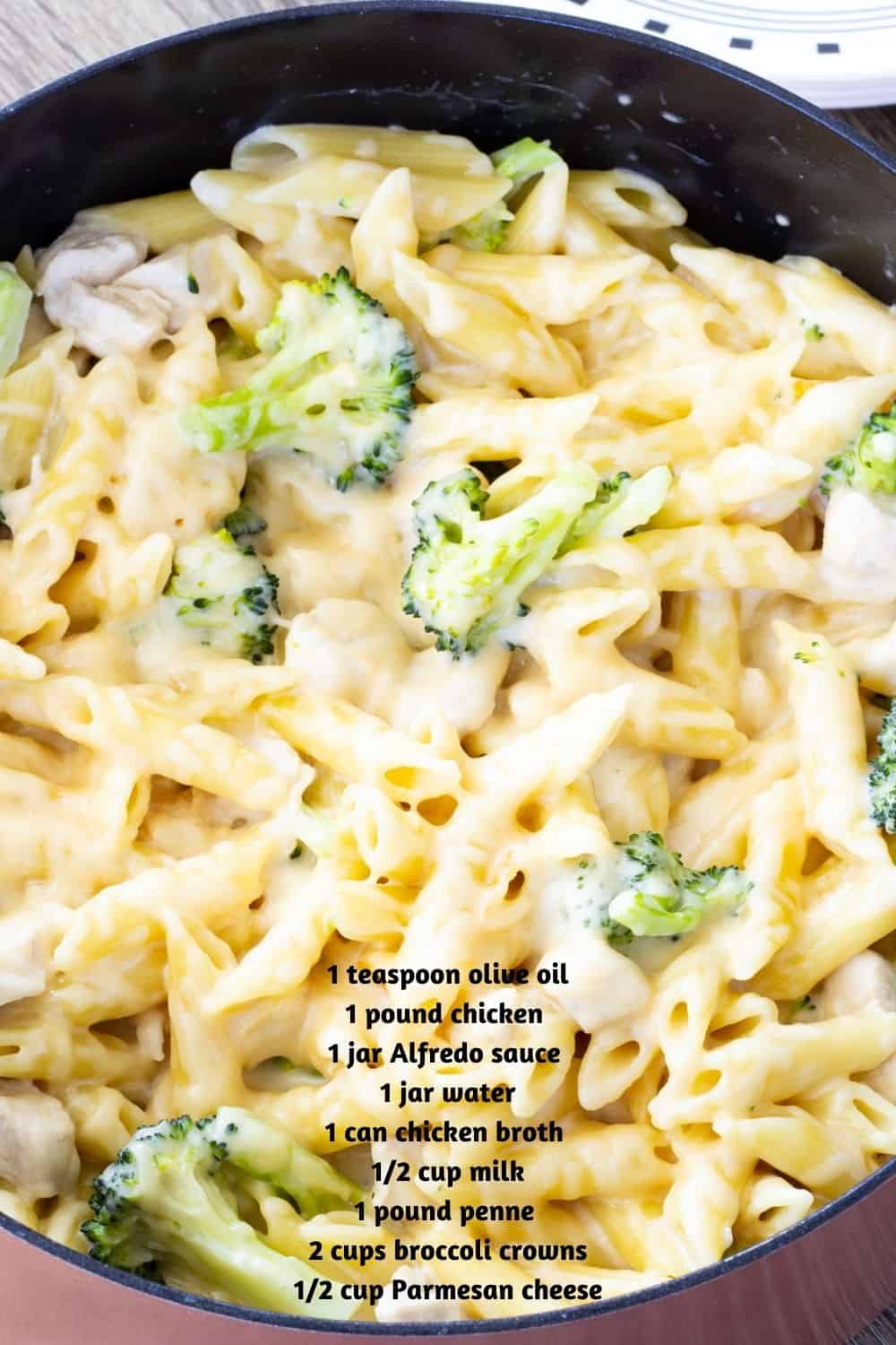 Alfredo Chicken Pasta & Broccoli features jar sauce, short cut pasta, chicken breast, and Parmesan cheese. This one pot dish is on the table in 30 minutes!