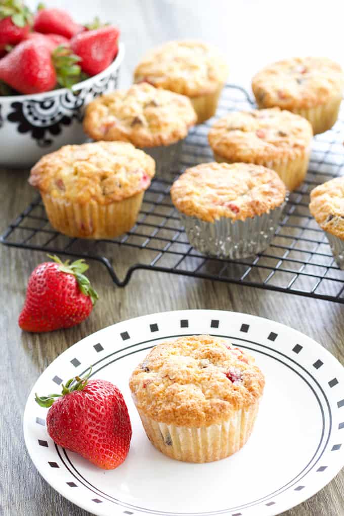 Strawberry Chocolate Chip Muffins have the perfect combination of strawberries and chocolate. Easy to make and bursting with fresh flavor. 