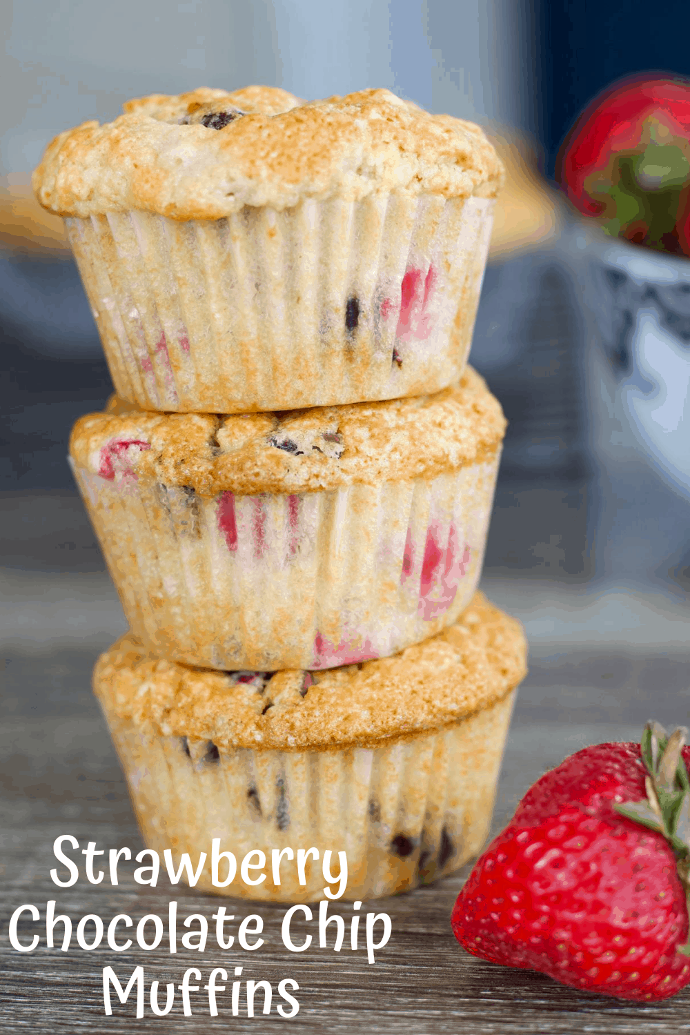 Strawberry Chocolate Chip Muffins have the perfect combination of strawberries and chocolate. Easy to make and bursting with fresh flavor. #brunch #chocolatechip #muffin #strawberry via @mindyscookingobsession