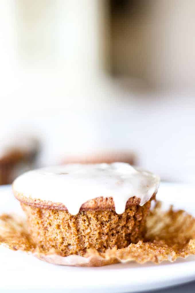 Gingerbread Cupcakes with Maple Glaze are moist and spicy, topped with an easy and flavorful glaze making them the perfect holiday dessert!