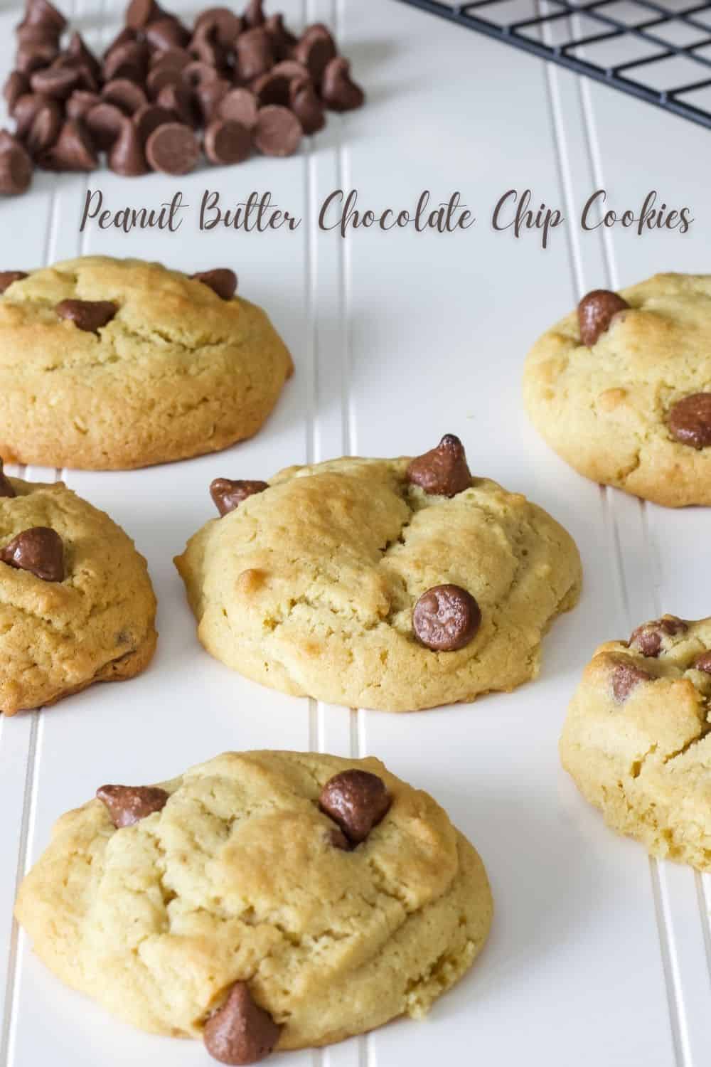 Peanut Butter Chocolate Chip Cookies - an easy, soft, fluffy, cake like cookie made with chunky peanut butter and milk chocolate chips.