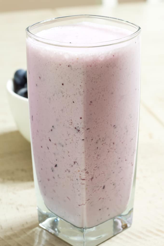 This five ingredient milk-based Healthy Blueberry Yogurt Smoothie features vanilla Greek yogurt and is as delicious as it is good for you!