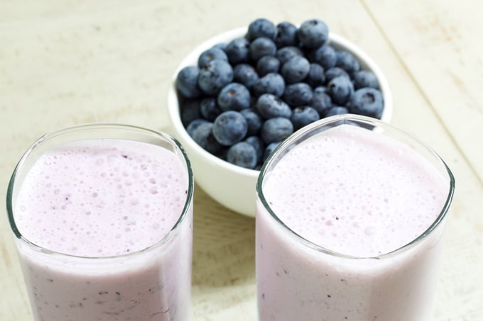 This five ingredient milk-based Healthy Blueberry Yogurt Smoothie features vanilla Greek yogurt and is as delicious as it is good for you!