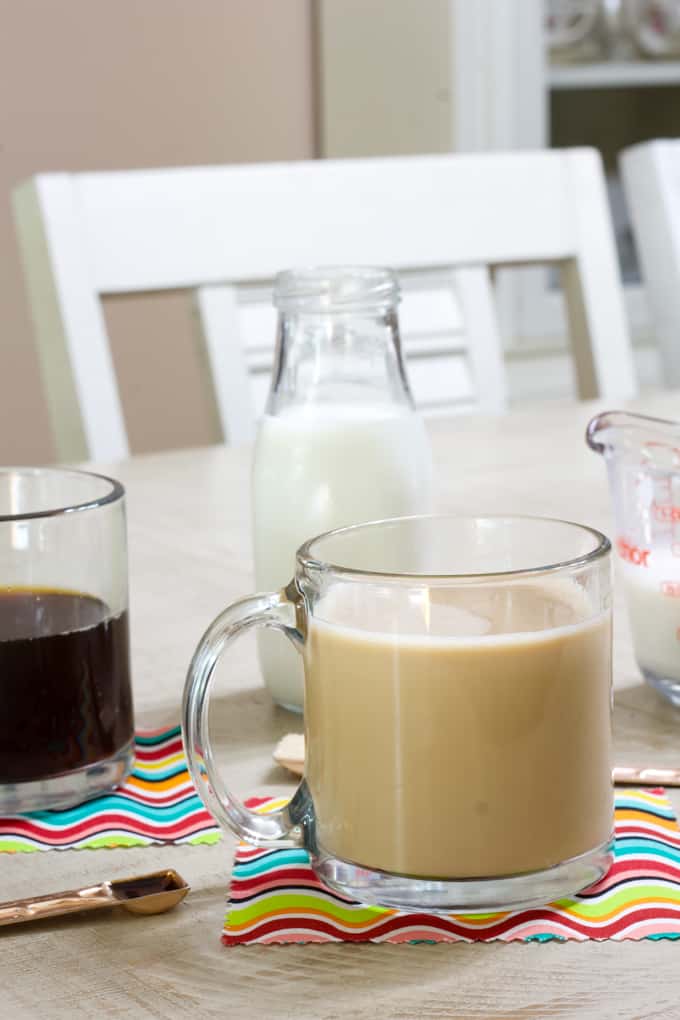 Easy Homemade Vanilla Coffee takes ordinary coffee to the next level and needs just four ingredients; coffee, milk, vanilla and brown sugar.