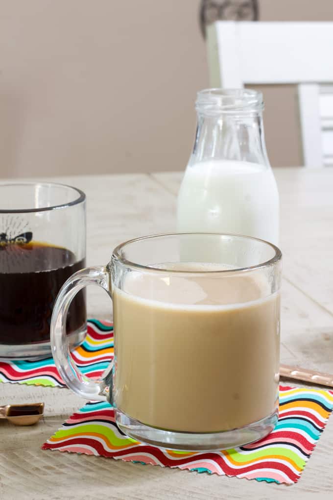 Easy Homemade Vanilla Coffee takes ordinary coffee to the next level and needs just four ingredients; coffee, milk, vanilla and brown sugar.