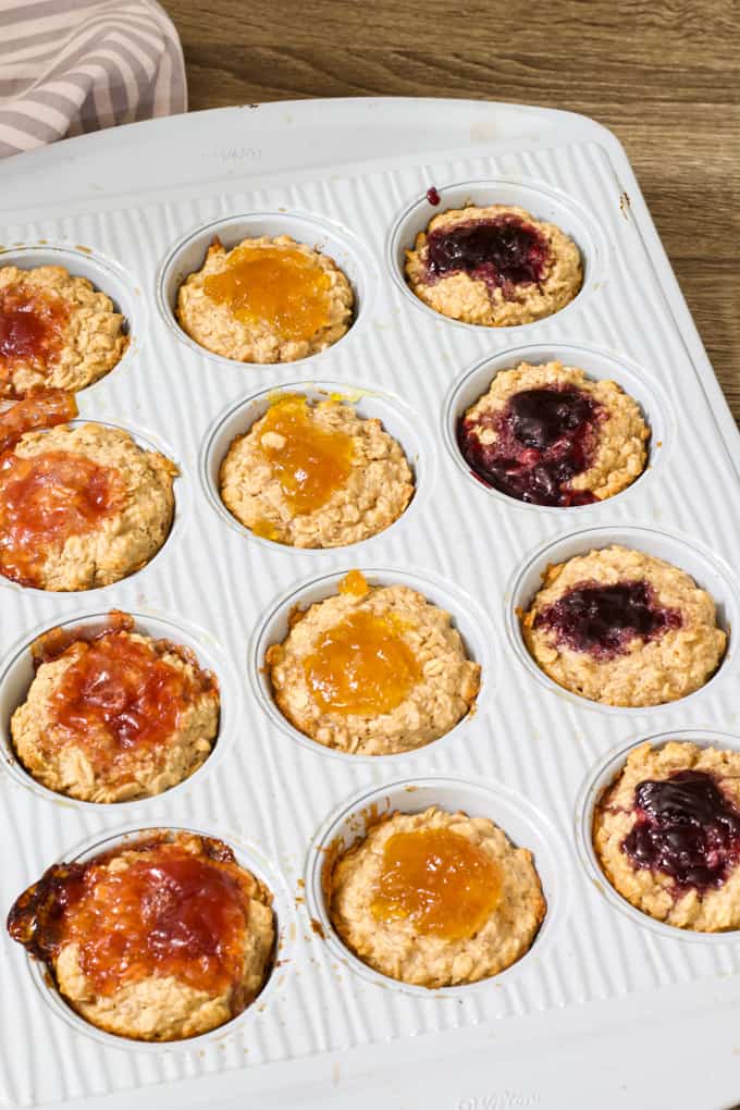 Baked PB&J Oat Cups are a great make-ahead healthy breakfast perfect for kids and adults alike! Personalize with your favorite jam or jelly.