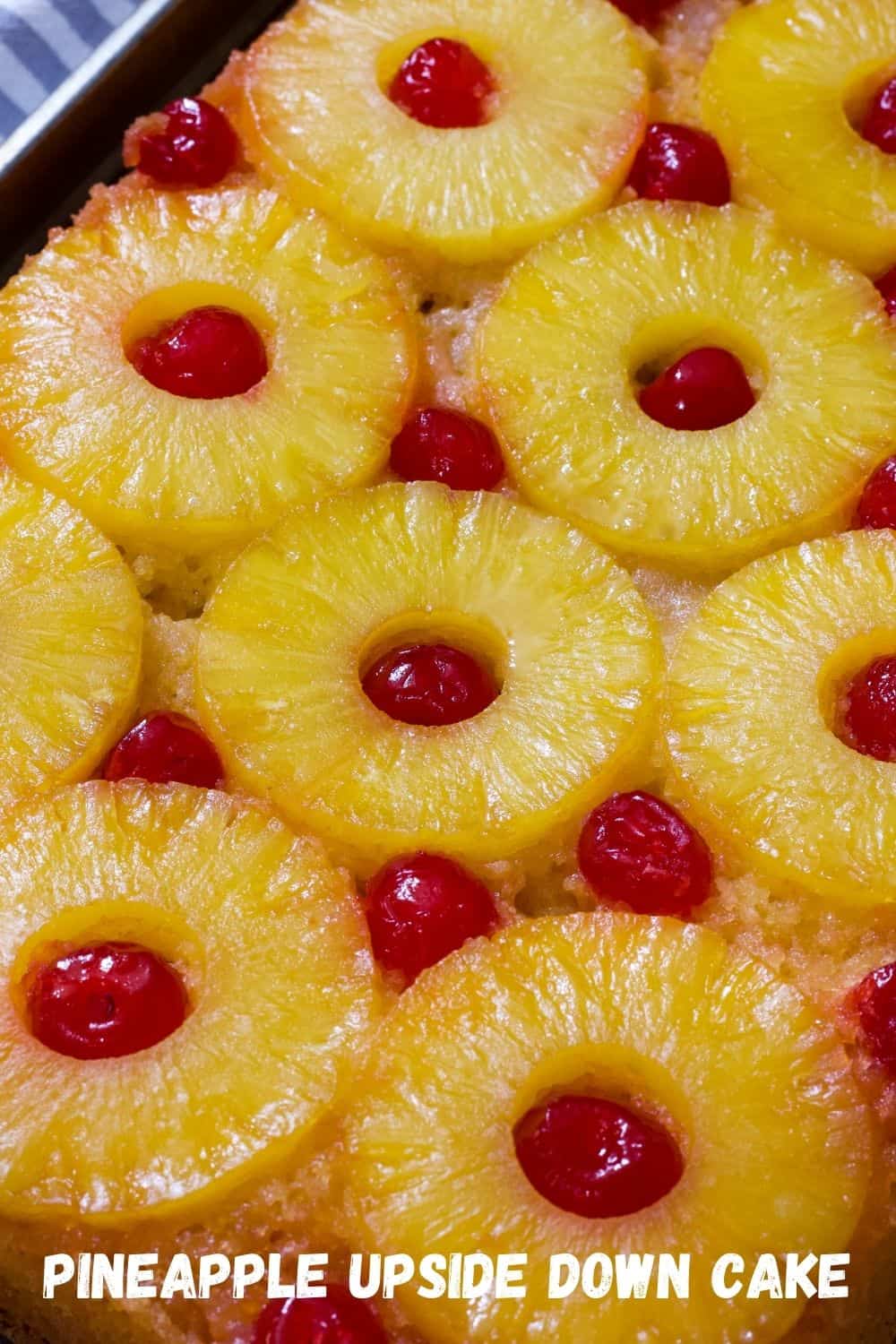 Pineapple Upside Down Cake recipe features pineapple and maraschino cherries and transforms boxed cake into an easy and special treat!