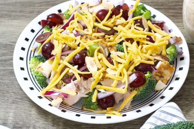 Chicken & Broccoli Salad uses leftover chicken or you can use nuggets or tenders from your favorite restaurant to make this even faster.