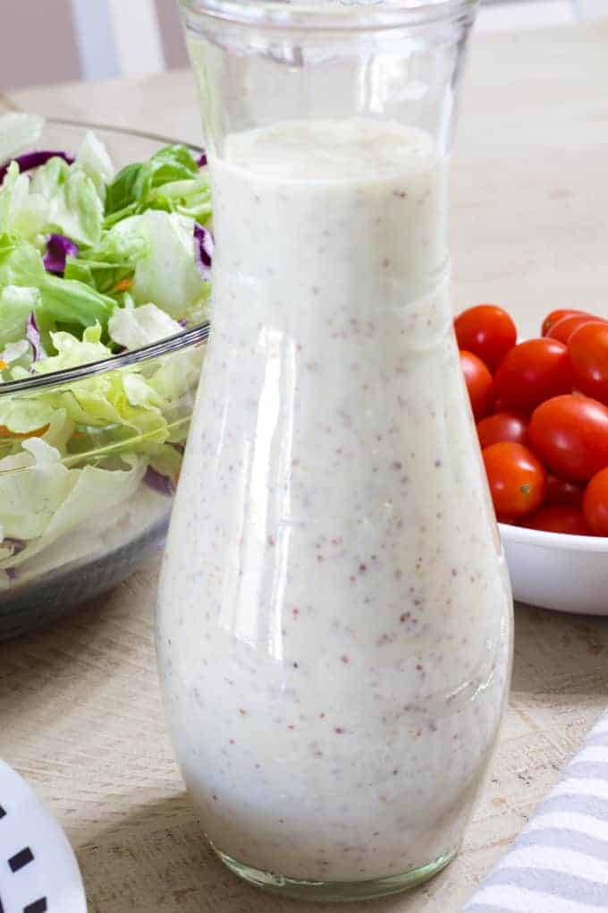 Buttermilk Honey Mustard Dressing is tangy and delicious perfect for salads, but can even be used as a dip or marinade for chicken or pork.