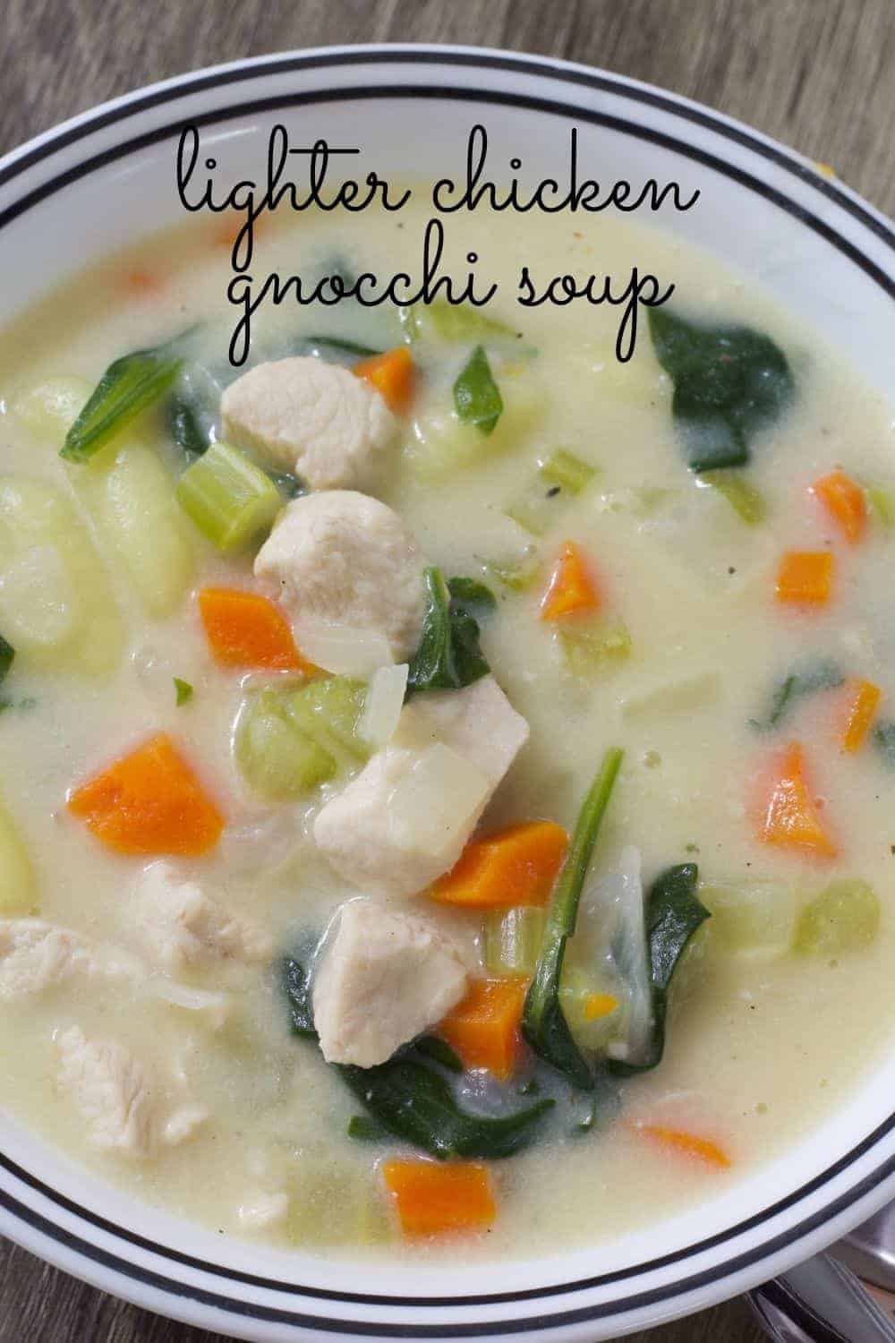 Lighter Chicken Gnocchi Soup is a hearty and comforting dish that uses milk instead of heavy cream to lighten up this Olive Garden favorite!