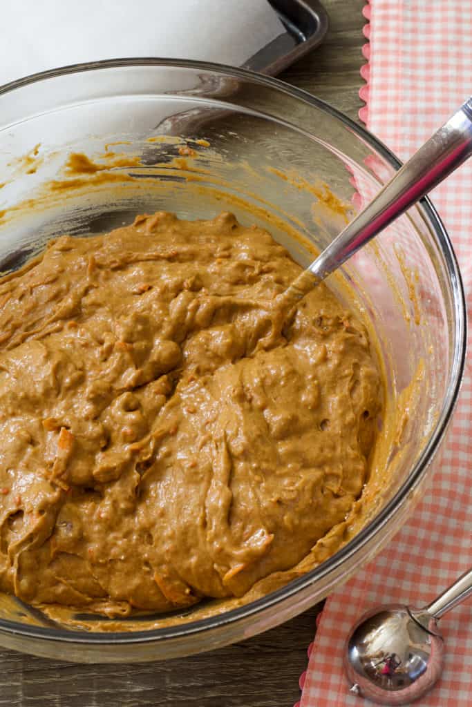 Close up view of mixed carrot cake cookie dough