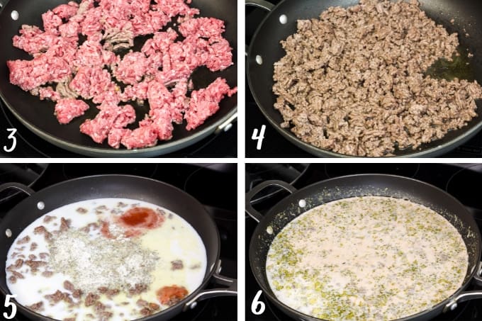 Four images showing the different stages of the dish being cooked.