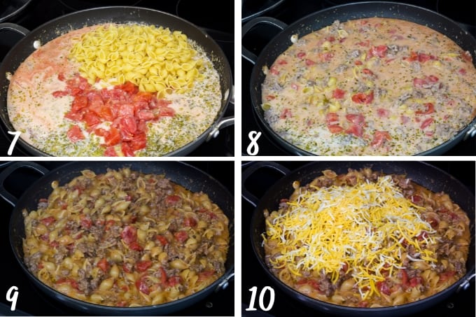 A collage of four photos showing the next steps of the cooking process.