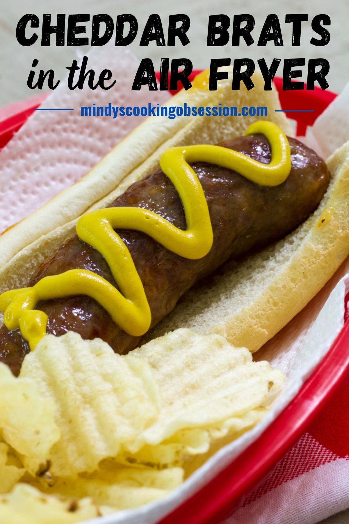 How to Cook Johnsonville Cheddar Brats in the Air Fryer - Air Fried bratwurst come out moist, brown and delicious and this is an easy recipe. via @mindyscookingobsession