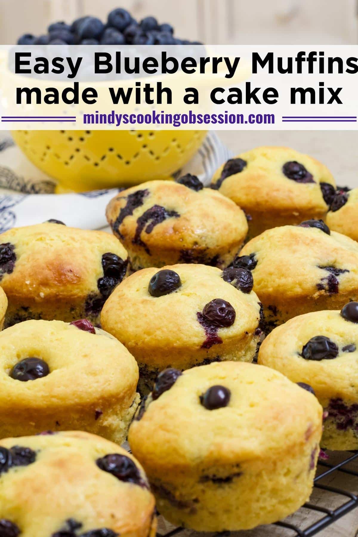 Easy Blueberry Muffin Recipe Made with Cake Mix only require 6 pantry ingredients. They are perfectly moist and bursting with fresh flavor.  via @mindyscookingobsession