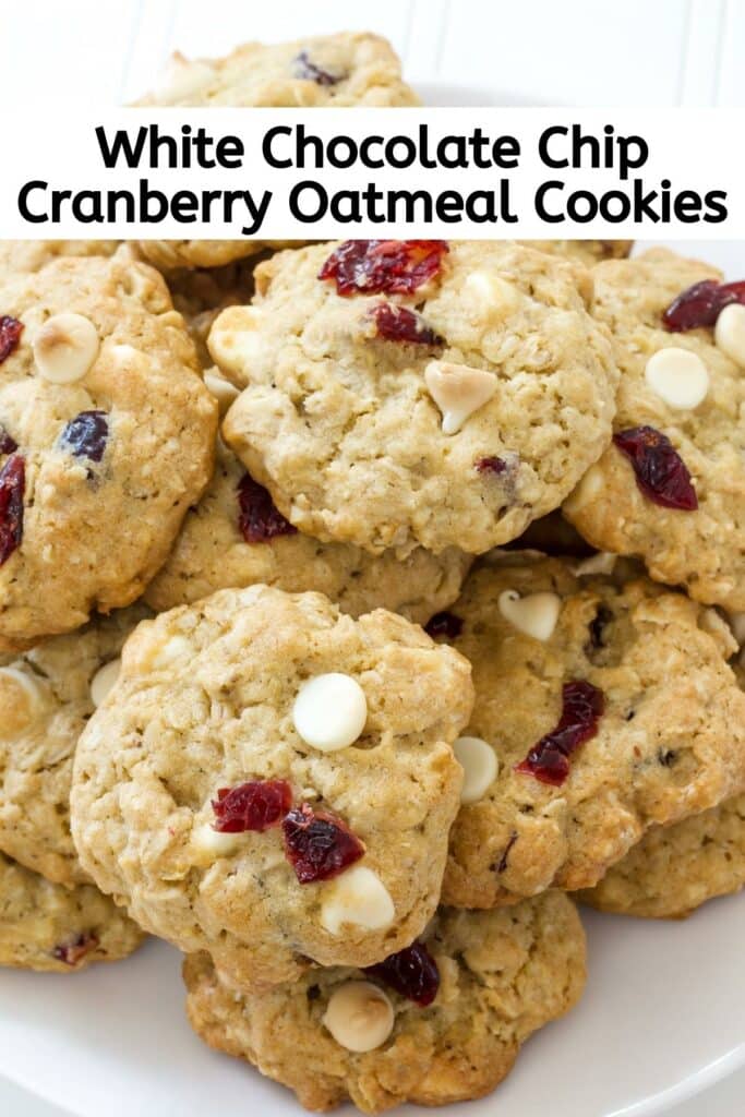 A pile of cookies on top of each other and the recipe title is in text at the top of the image.