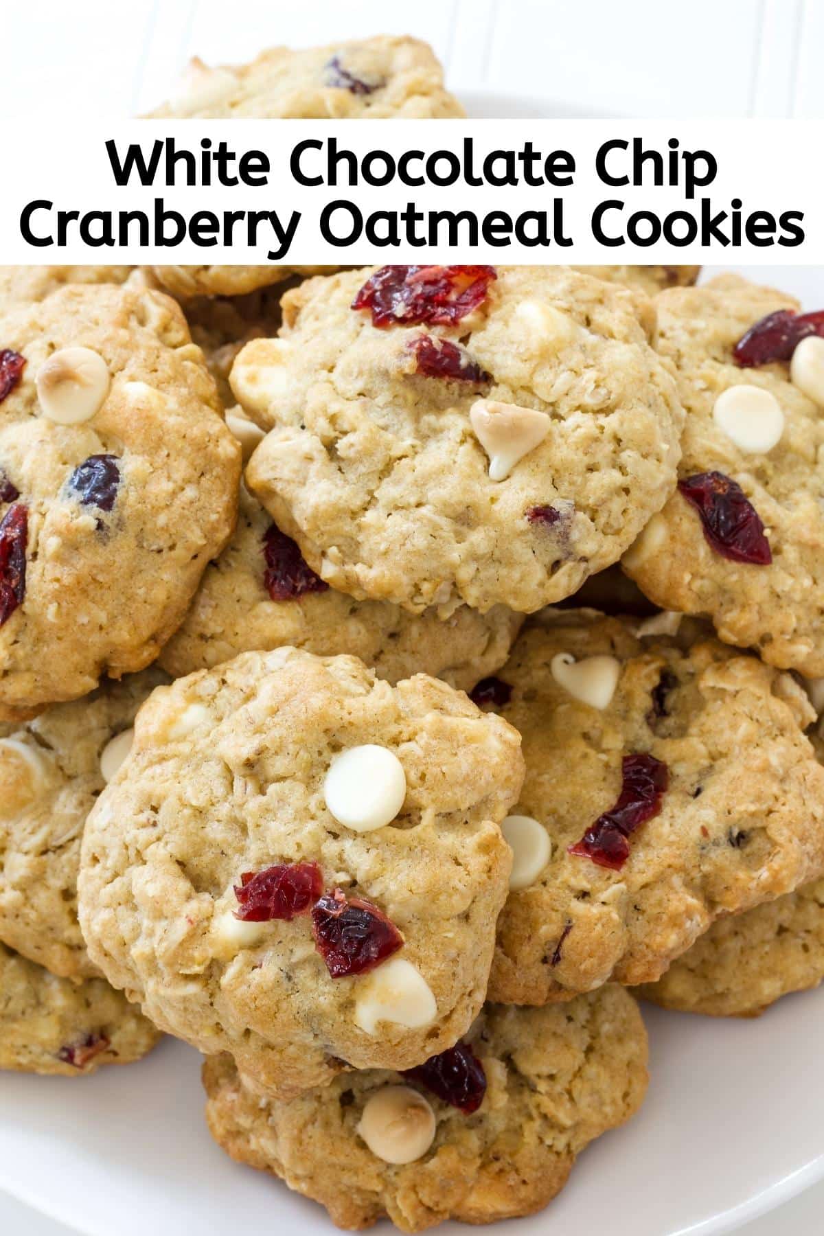 Soft Oatmeal White Chocolate Chip Cranberry Cookies are perfectly sweet and tart. Great for holiday cookie exchanges or any time of the year! via @mindyscookingobsession