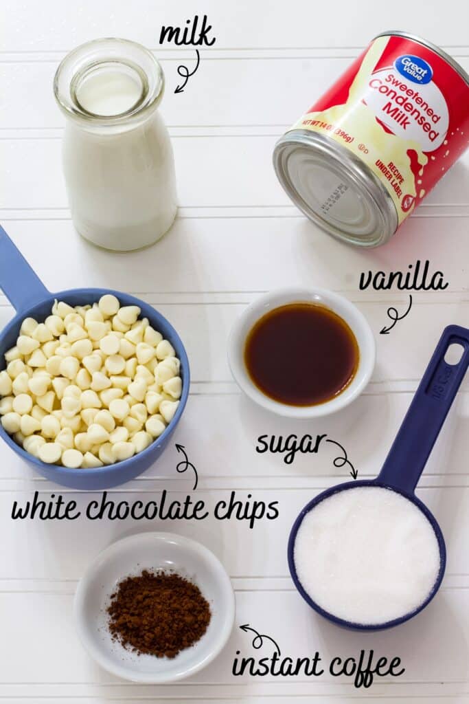 All of the ingredients needed to make this recipe on a white background, they are labeled with text that says what they are.