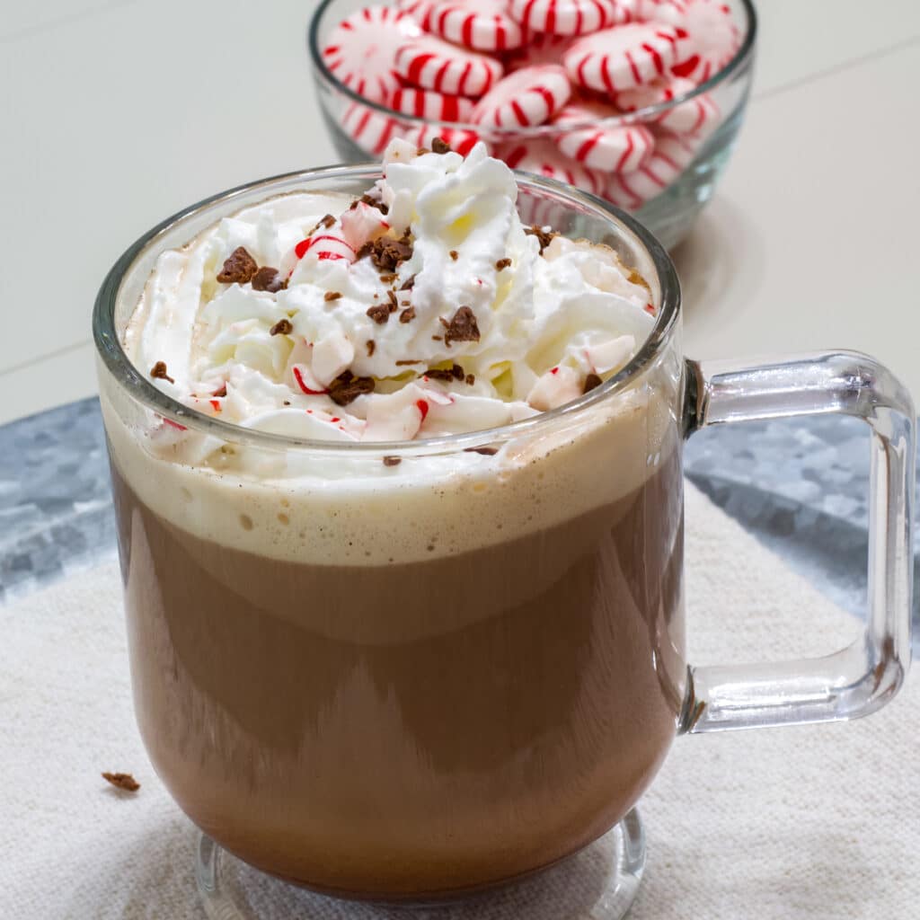One cup of Easy Homemade Starbucks Peppermint Mocha Coffee