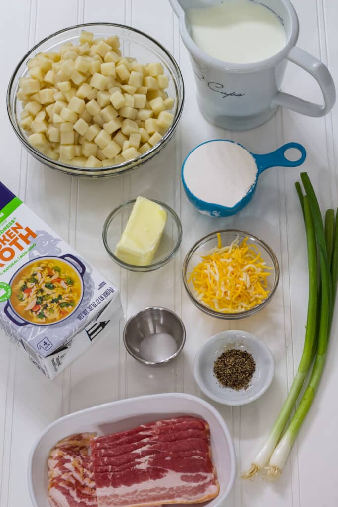 All of the ingredients measured out to make Outback Steakhouse Potato Soup (1 pot 15 min recipe).