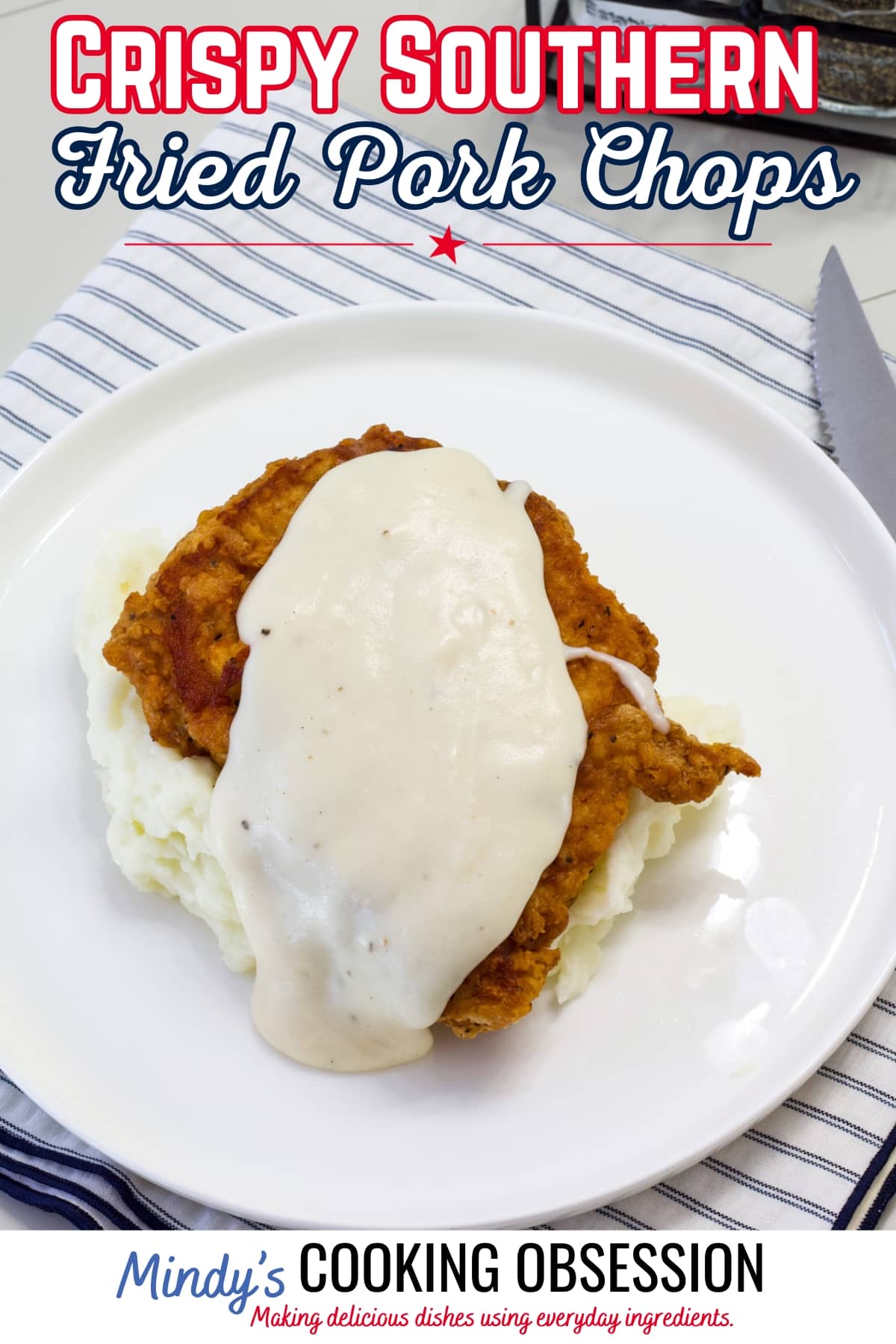 The Best Crispy Southern Fried Pork Chops Recipe - Boneless pork chops are breaded in flour and egg, fried then smothered in gravy. So good! via @mindyscookingobsession