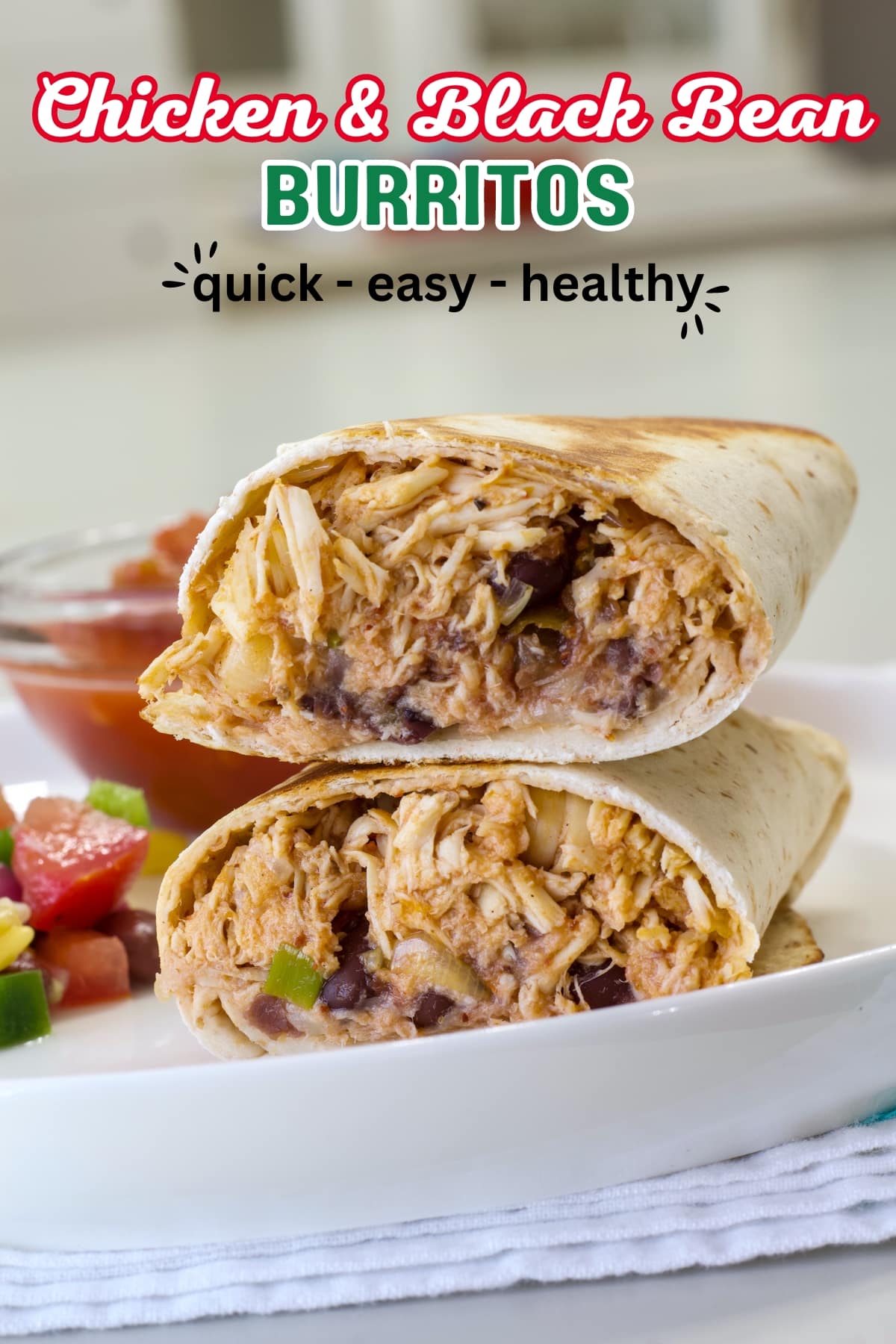 Making this easy Chicken and Black Bean Burritos Recipe doesn't get any easier! Satisfy your Mexican food cravings with this healthy, lowfat dish. via @mindyscookingobsession