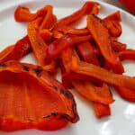 Red bell peppers that were cooked in the air fryer.