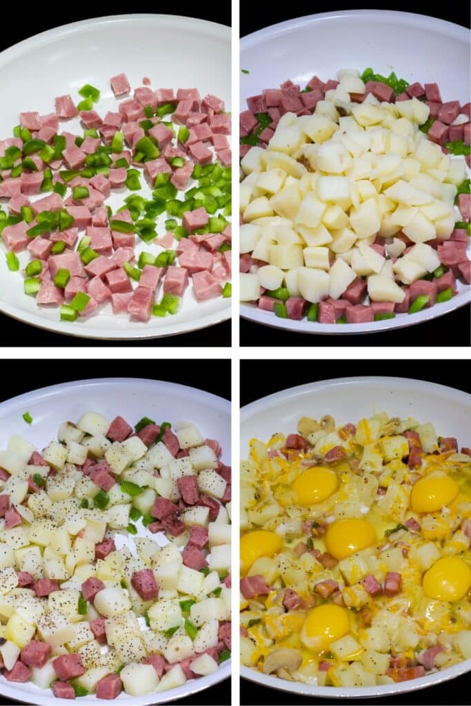 A collage of four images showing step-by-step how to make this dish.
