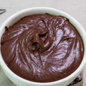 Feature image of a white bowl full of mocha frosting.