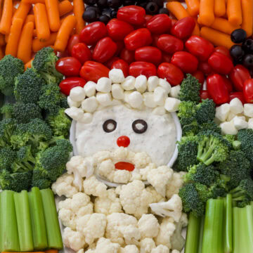 Feature image of a close up of Santa's face on the veggie tray.