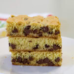 Feature image of three cut cookie bars stacked on top of each other.