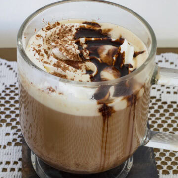 Feature image of one finished cup of Copycat Starbucks Tuxedo Mocha.