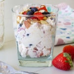 Feature image of the side view of the glass with a serving of Weight Watchers Berry Overnight Oats.