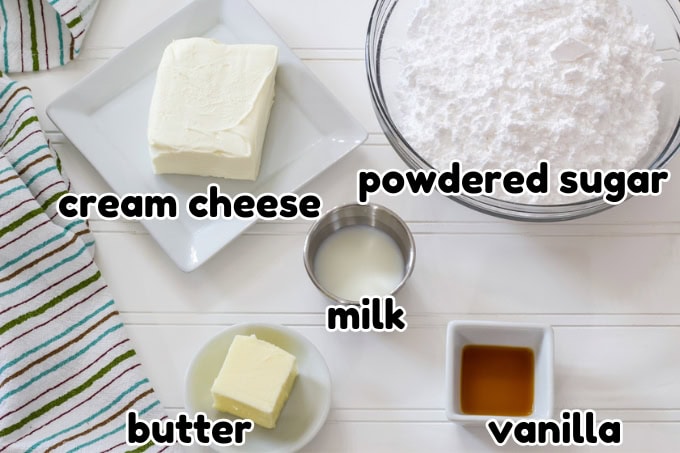 All of the ingredients to make the frosting recipe.