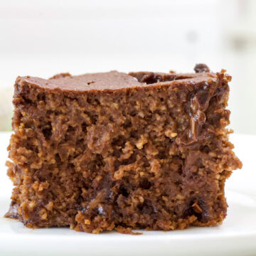 Feature image of one serving of Blended Baked Oats (no banana) so the cut side is visible.