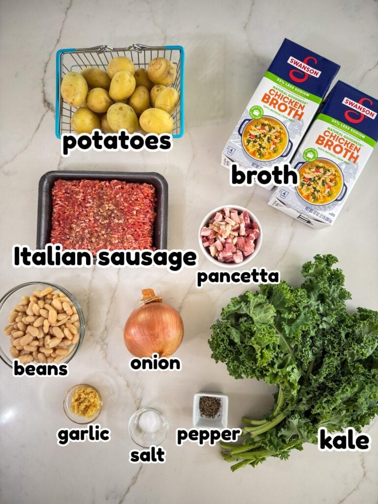 All of the ingredients measured out and ready to make the Dairy Free Zuppa Toscana recipe.