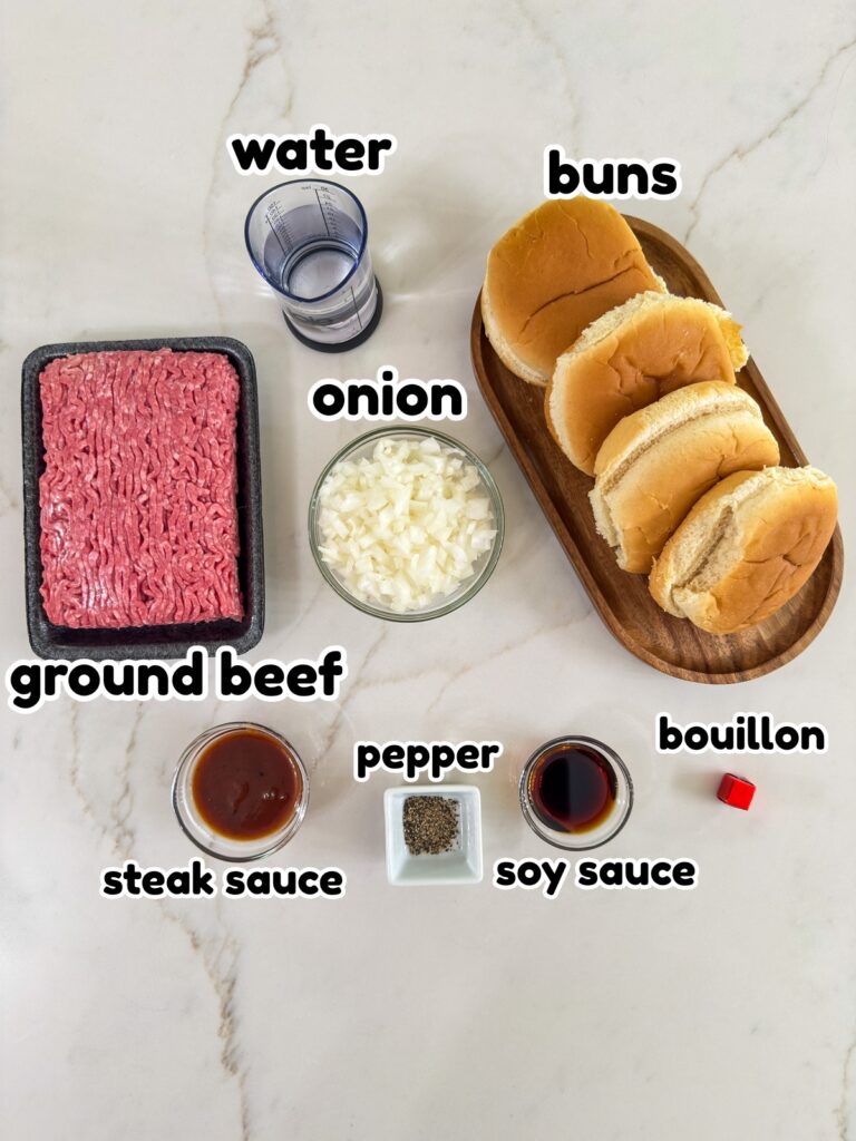 All of the ingredients needed to make the Loose Meat Sandwiches (maid rites) recipe.