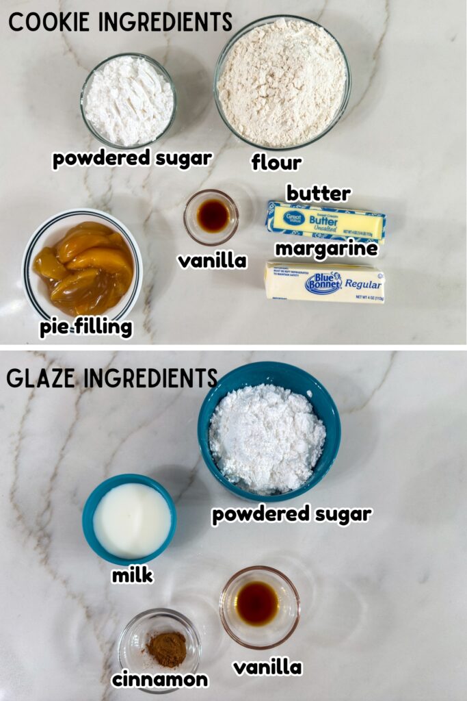 All of the ingredients needed to make the Peach Thumbprint Cookies recipe.