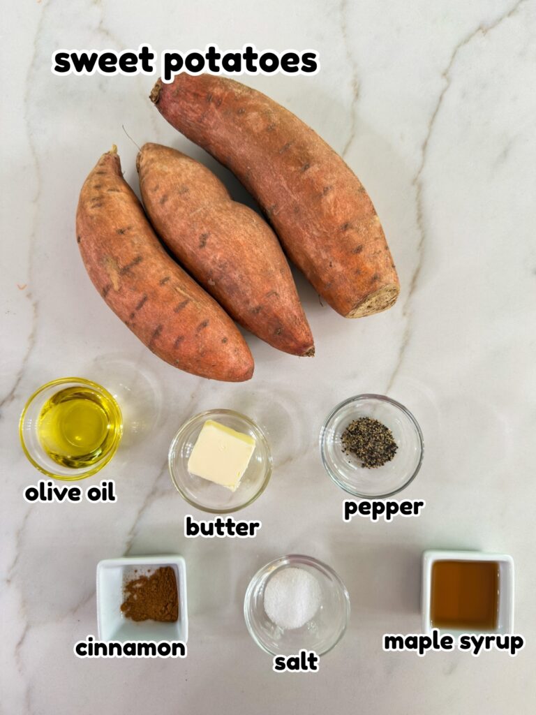 All of the ingredients needed to make the Sautéed Sweet Potatoes recipe.