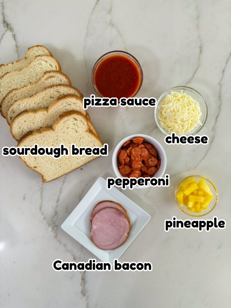 All of the ingredients needed to make the Pizza on Sourdough Bread recipe.