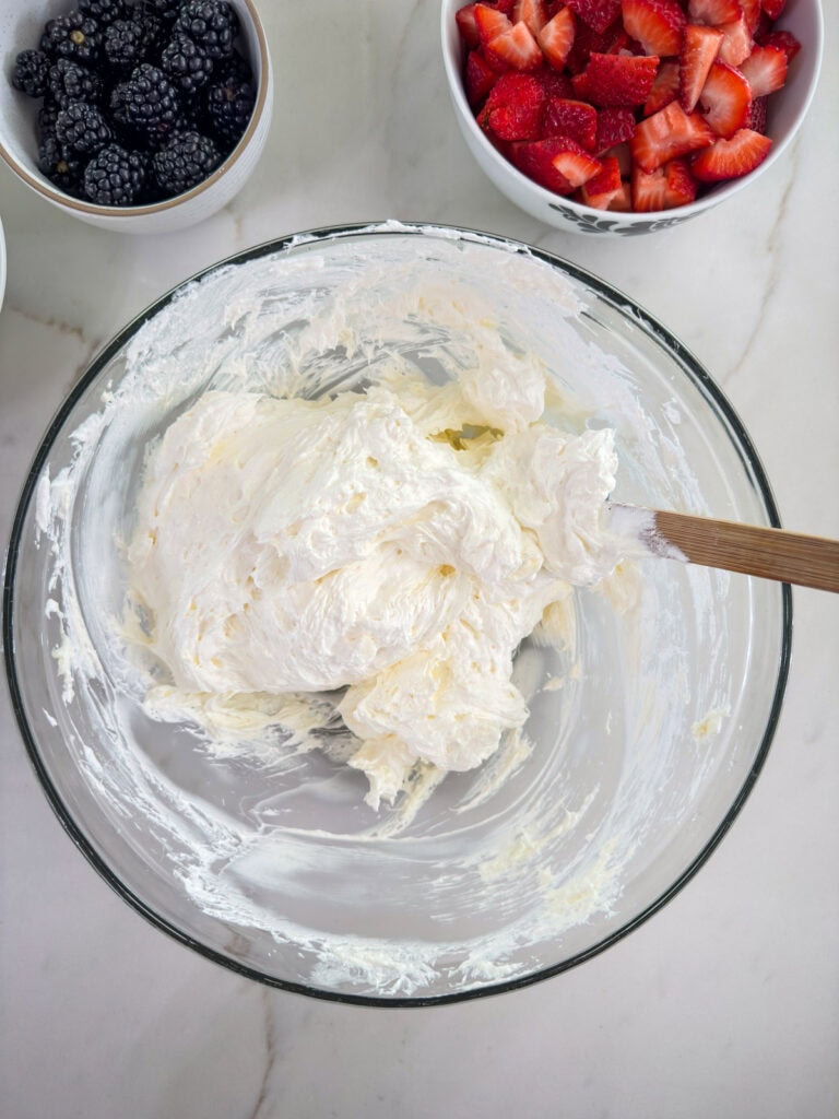 The Cool Whip folded into the cream cheese mixture.