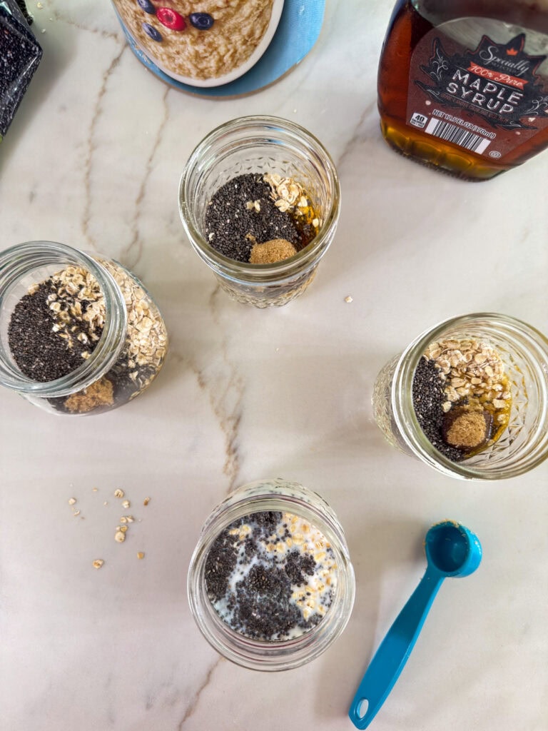 All of the ingredients in the mason jar before being mixed up.