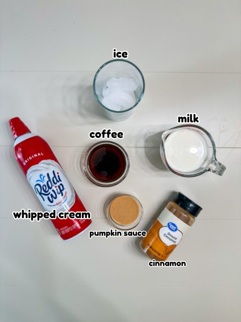 All of the ingredients needed to make theIced Pumpkin Spice Latte recipe.